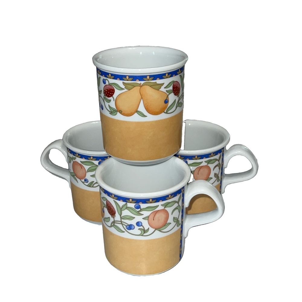 Dansk France Fruits Coffee Mugs Set of 4 Vintage Fruit Ceramic Thailand Retro